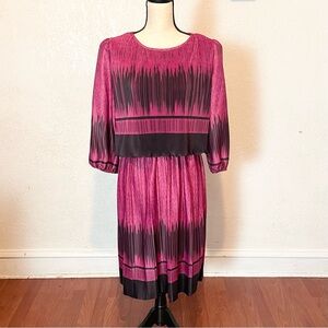 Vintage 80s M.C.S. Ltd Womens 10P Magenta Tiered Blouson Pleated Secretary Dress